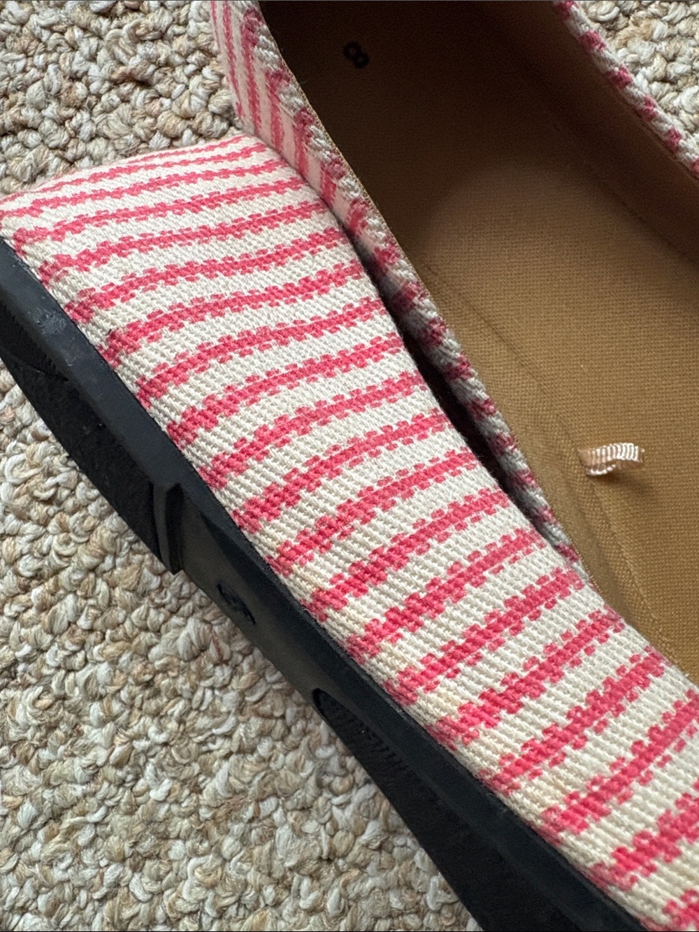 Striped Pink and White Women's Slip-On Ballet Flats - Picture 3 of 3